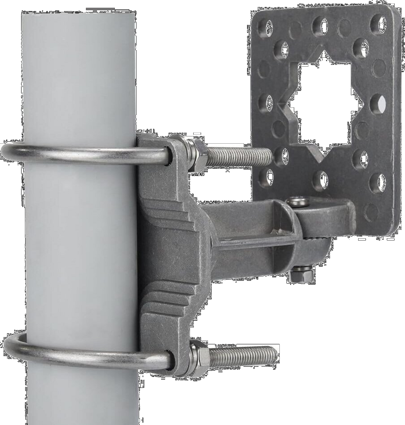 Bracket mounted on round pole with U-bolts
